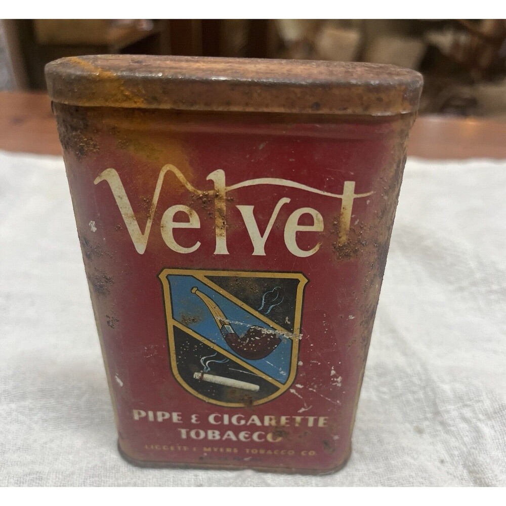 Vintage Velvet Pipe and Cigarette Tobacco Tin